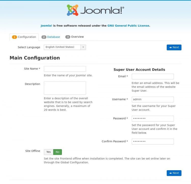 install joomla configuration