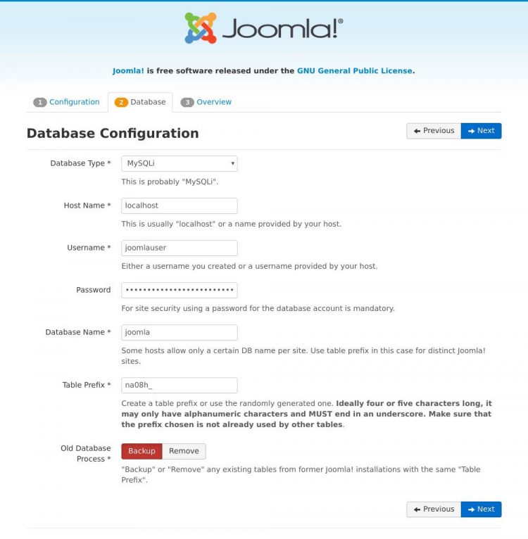 install joomla database