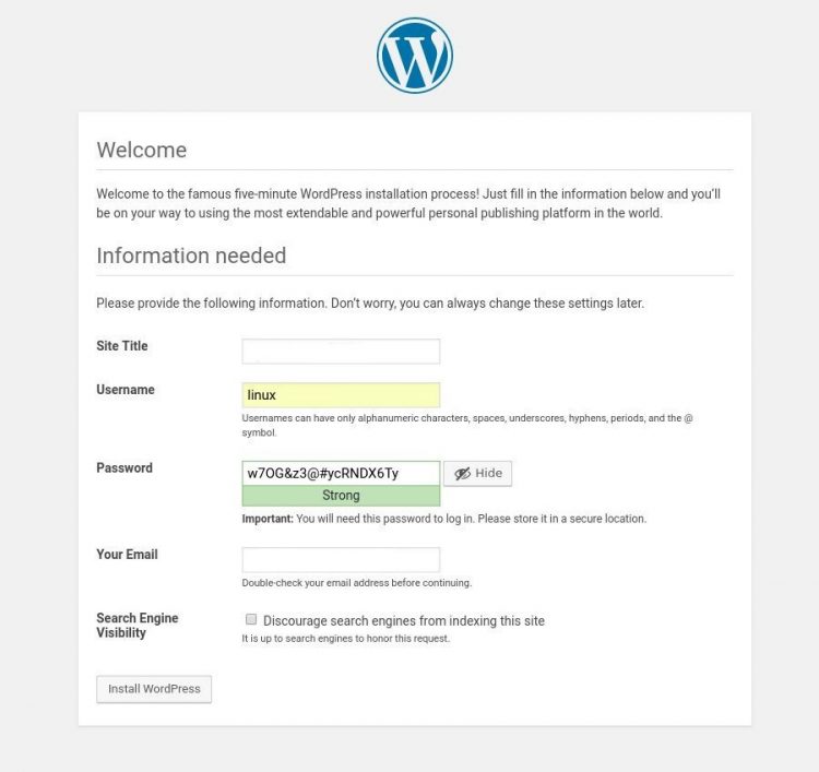 install wordpress welcome