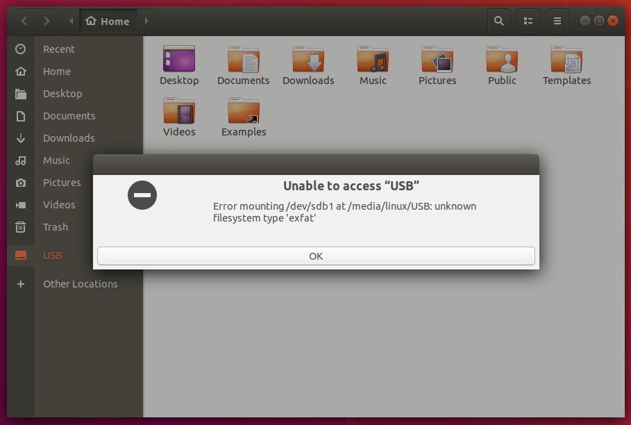 ubuntu unknown filesystem type exfat