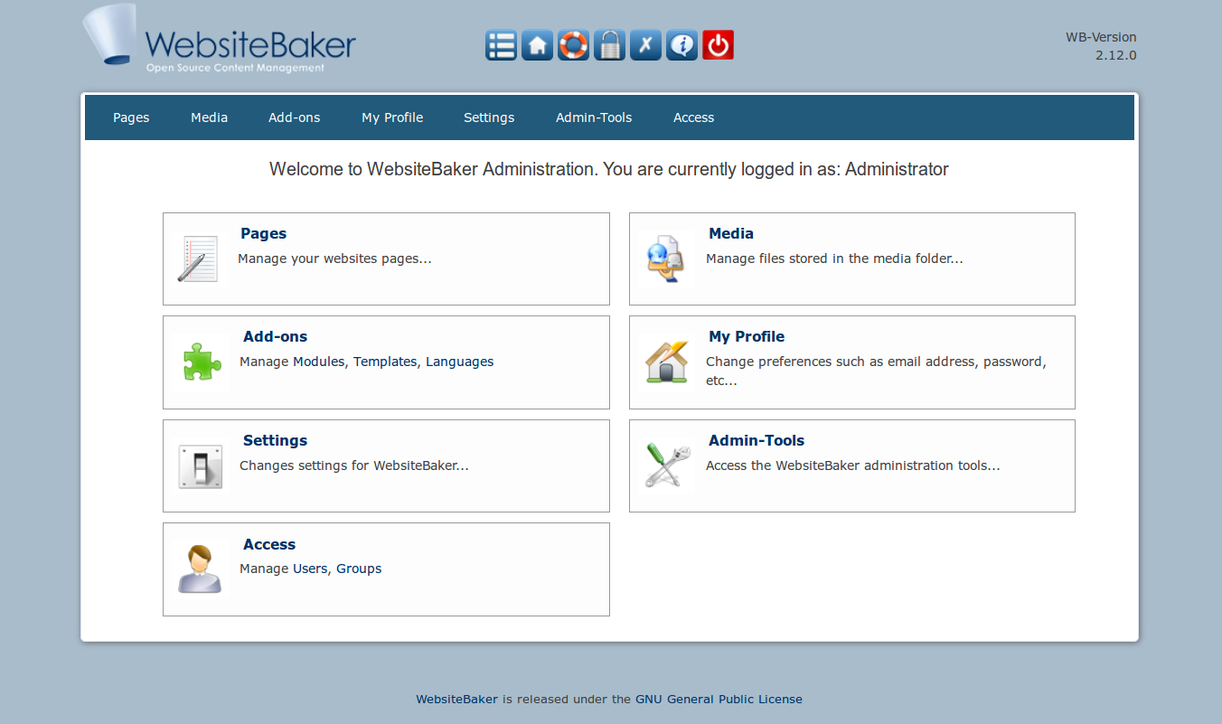 Page 5 - WebsiteBaker Admin interface