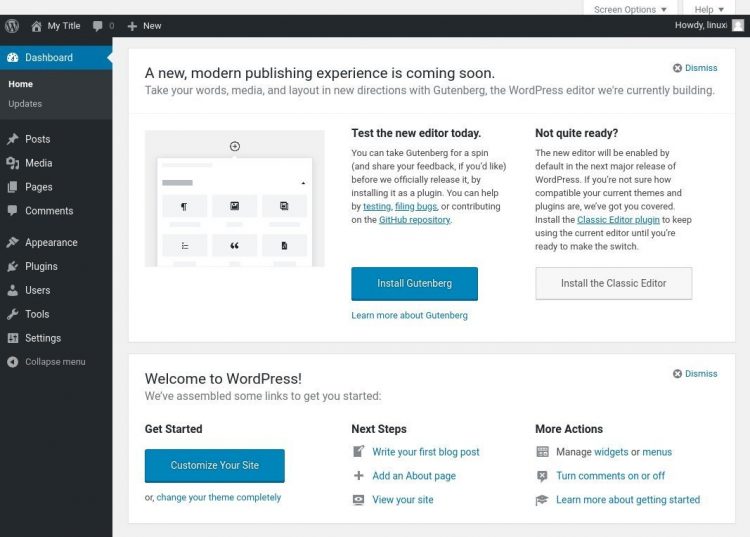 wordpress dashboard